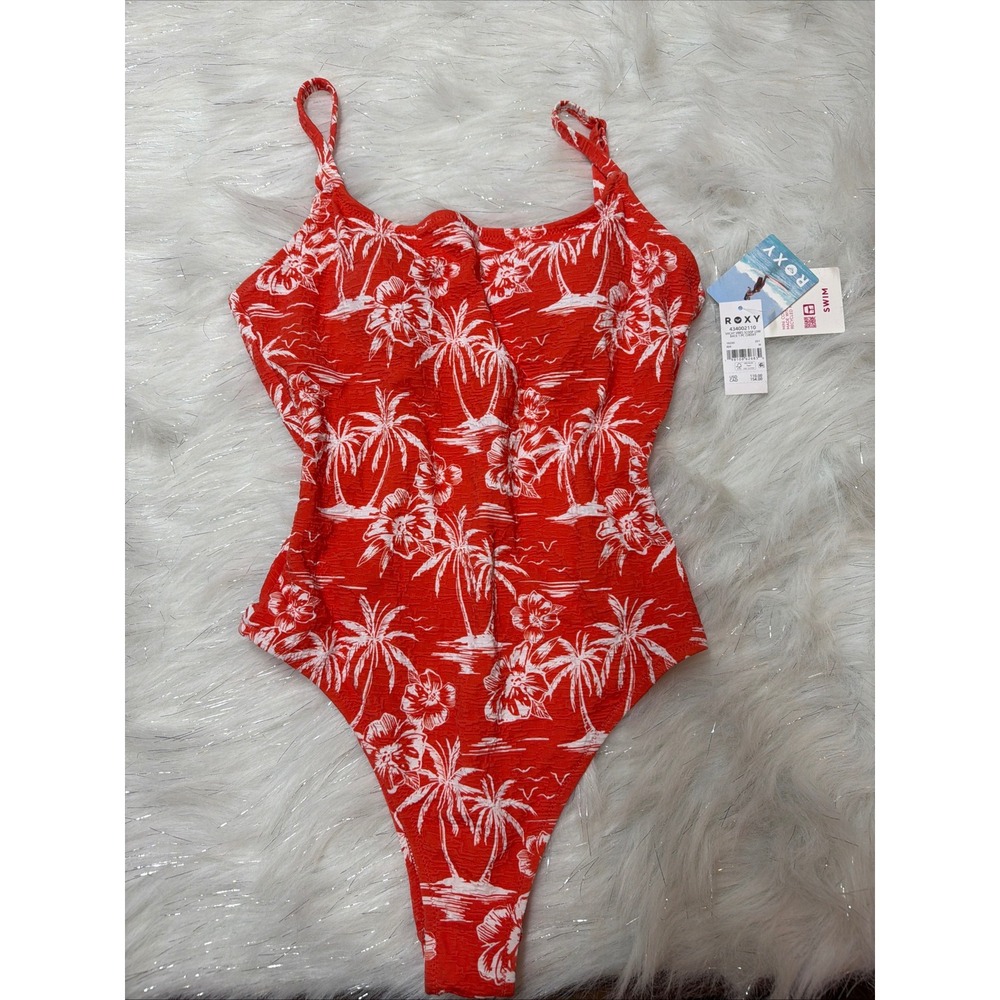 Roxy Vacay Vibes One Piece Swimsuit Women XS New Red Tropical Palm MSRP $110